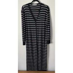 Zara Longline Navy Blue And White Striped Button Cardigan Size Large Nautical
